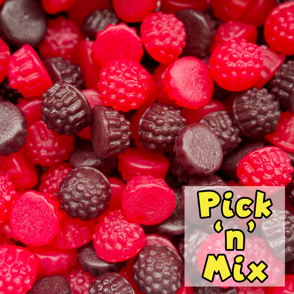 blackberries and raspberries, lollies, nz lollies, pick n mix