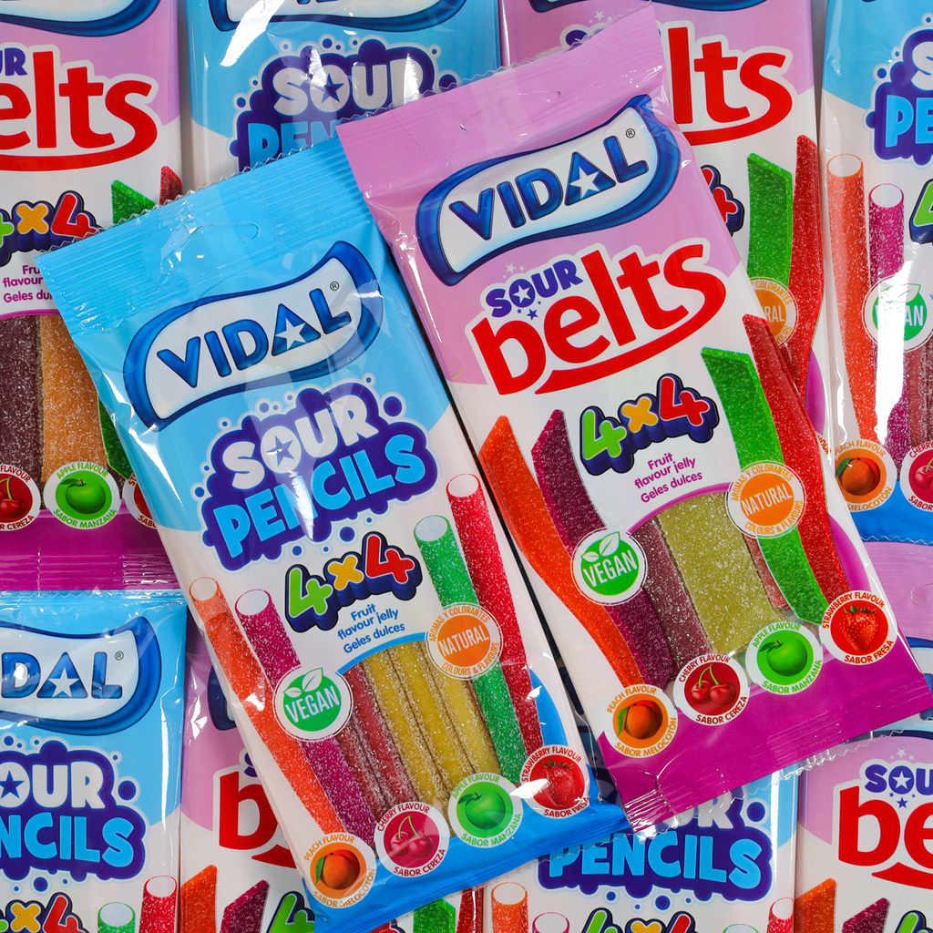 Vidal candy, Sour candy,Pencil lollies, Belt lollies, four flavours