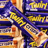 Cadbury Twirl and Crispy chocolate bars in packaging