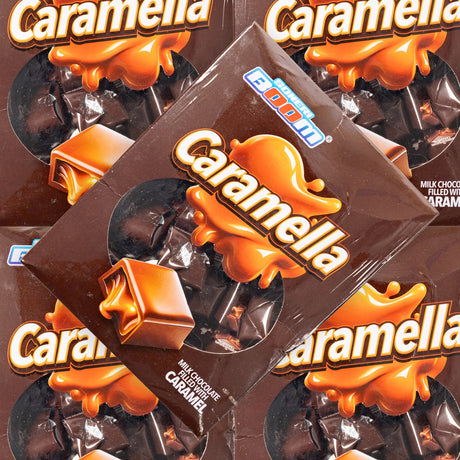 Caramella chocolate packaging with multiple instances of the brand name.