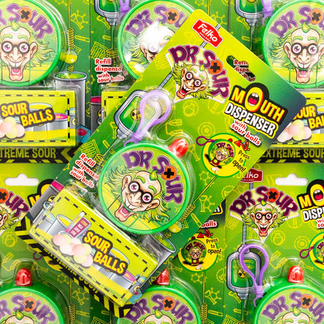 dr sour, novelty, mouth, dispenser, sour, balls, candy, lollyshop, nz, felko, dutch