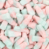 fizzy, bubblegum, bottles, gummies, sugared, pink, blue