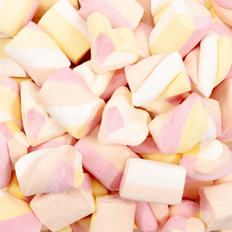 marshmallow, pink, yellow, white, pastel, twist, heart, tube
