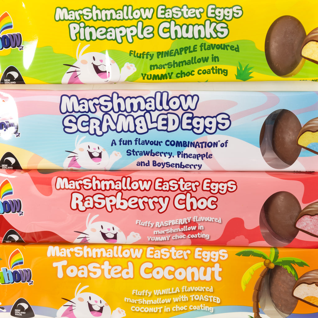rainbow, easter, marshmallow, chocolate, egg, lollies, lollyshop, pineapple, scrambled, raspberry, toasted, coconut