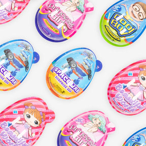 Colorful packaging of various toys on a white background