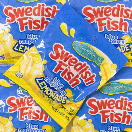 swedish, fish, blue raspberry, lemonade, soft, chewy, candy, gummy