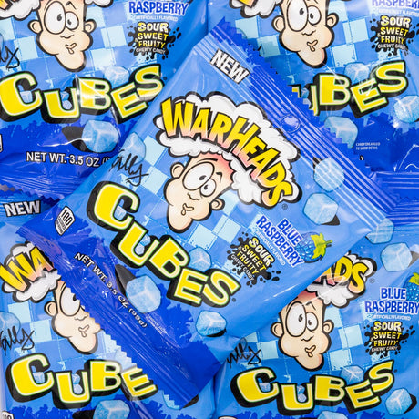 warheads, cubes, blue, raspberry, sour, fruity, american