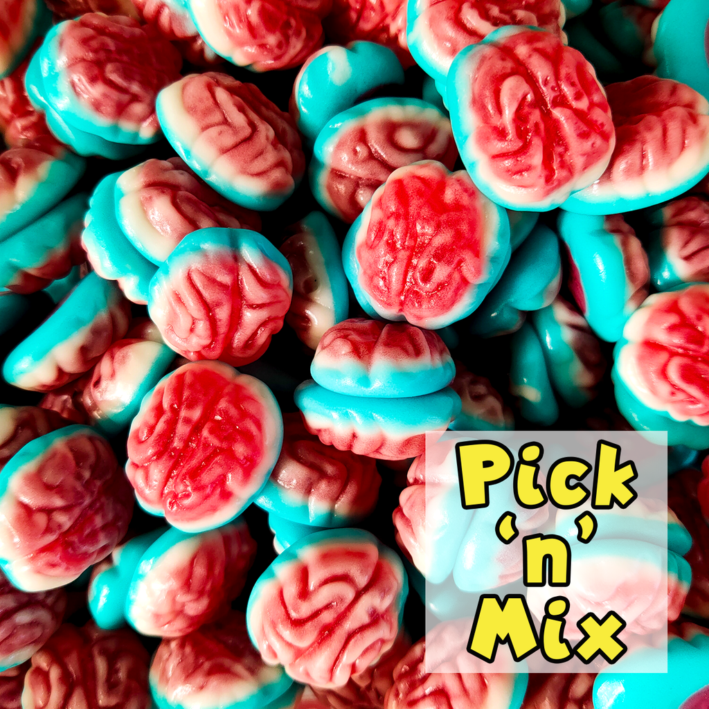 Filled Brains, brain lollies, brain candy, blue filled brains