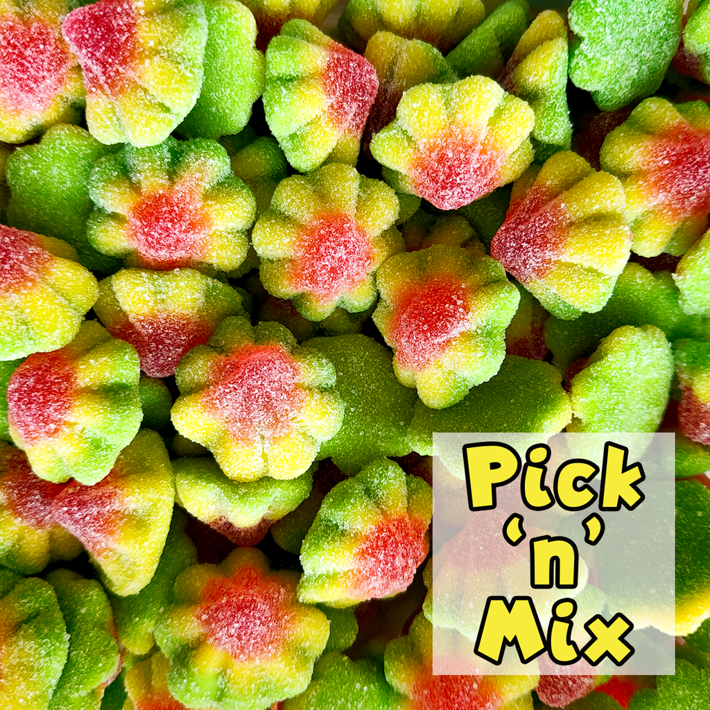 Sour Volcano lollies, Sour volcanoes, pick n mix, green and red lollies