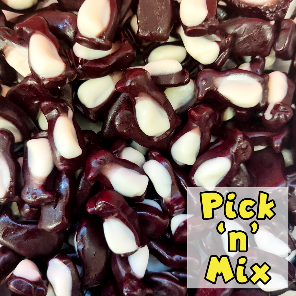 Gummy penguin pick n mix. Black & white gummi penguin lollies, penguin