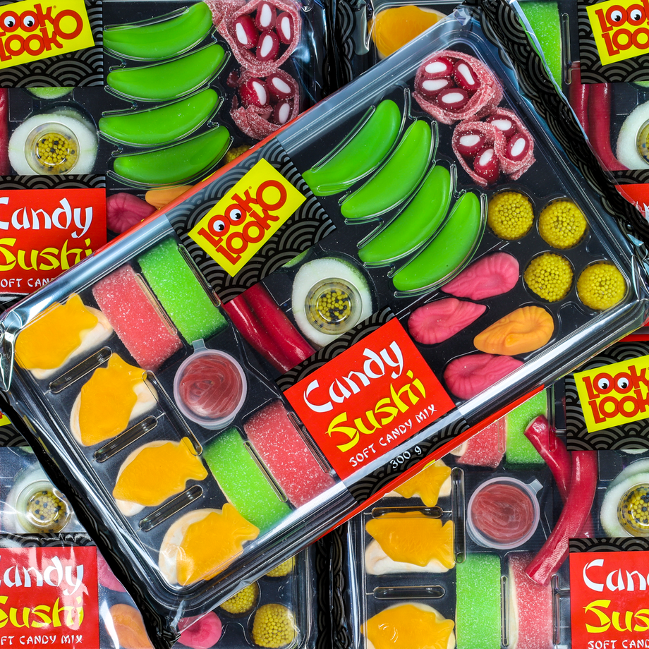 Candy Sushi: A tray of colorful candy shaped like sushi.