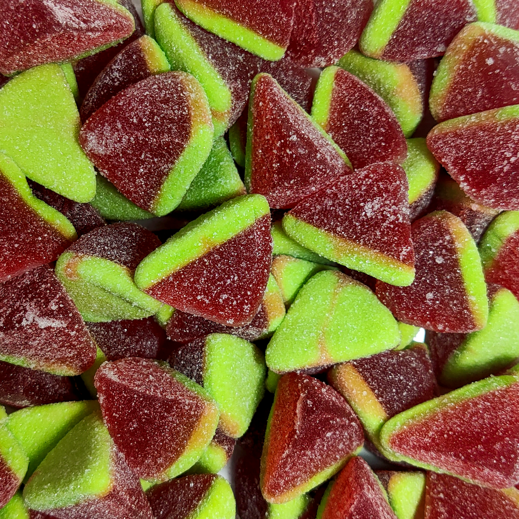 filled watermelon, watermelon lollies, watermelon gummies, gummies, sugared gummis