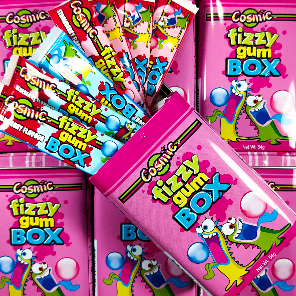 Fizzy gum box, chewing gum, bubblegum, bubblegum tin, gum tin, novelty tin