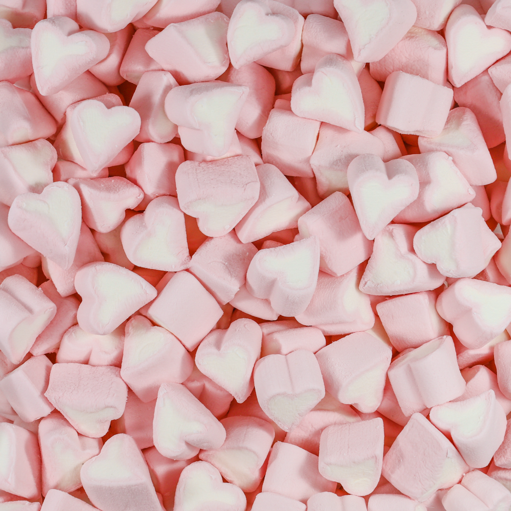 marshmallow hearts, marshmallows, heart mallows, hearts, pink heart lollies