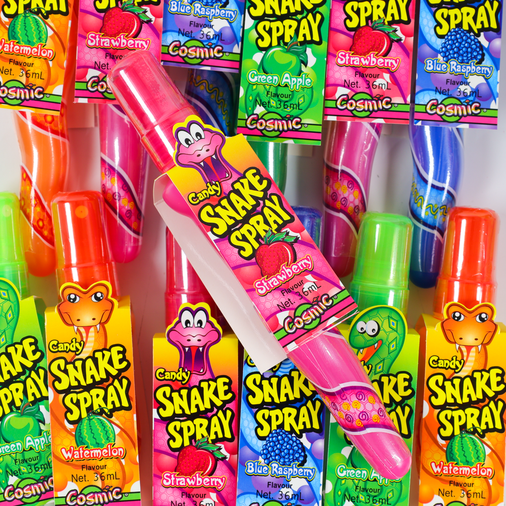 snake spray, spray candy, snake candy, novelty lollies