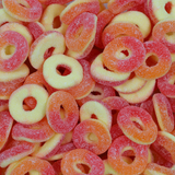 sour peach rings, peach lollies, sour rings, peach rings