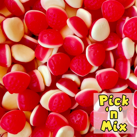 strawberries and cream, gummies, strawberry gummies, pick n mix