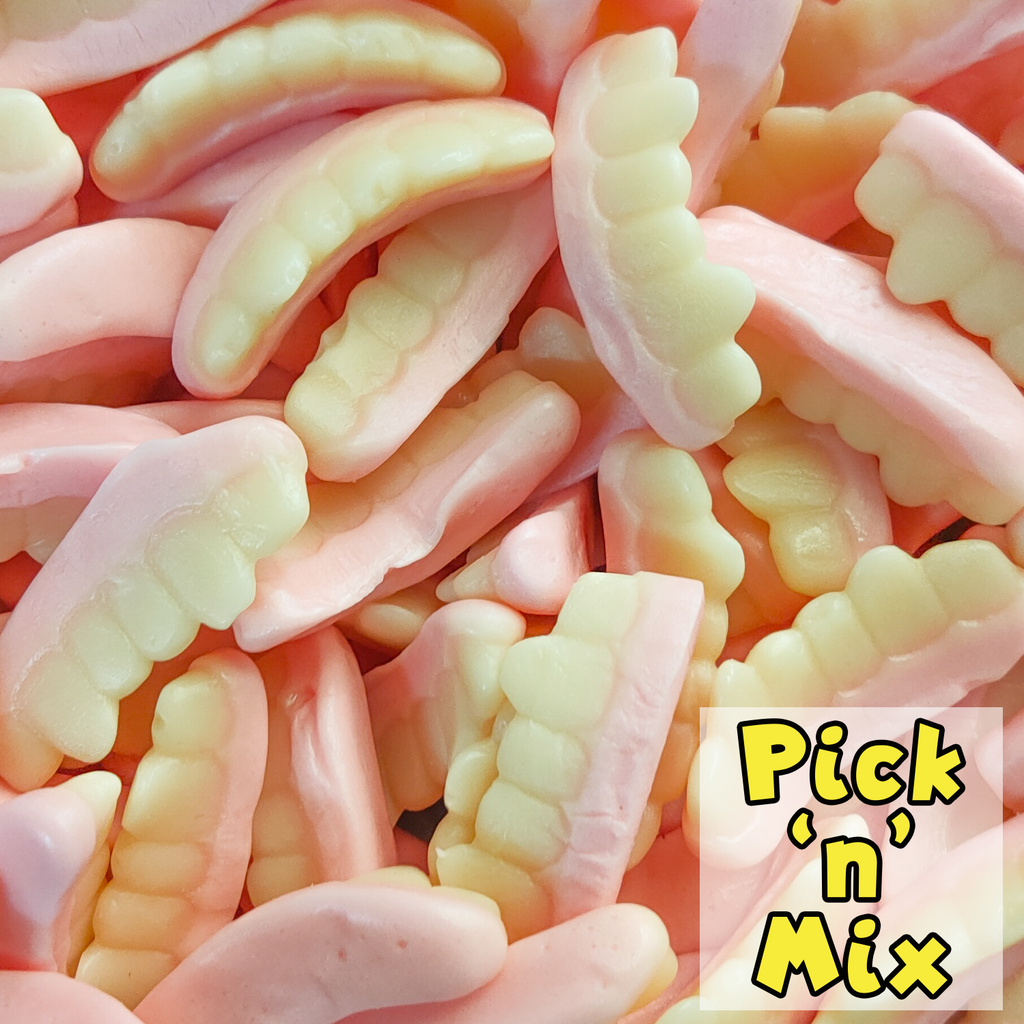 teeth lollies, pink and white, teeth gummies, pick n mix]