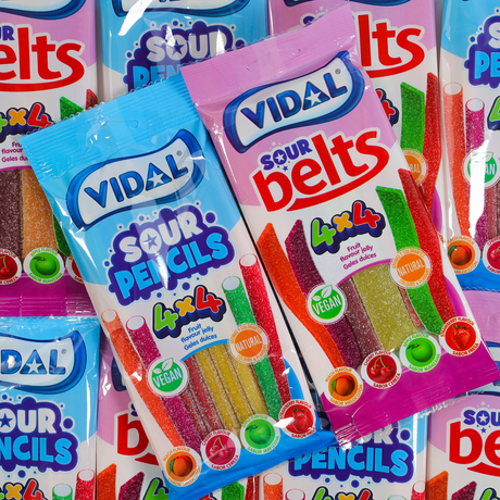 Vidal candy, Sour candy,Pencil lollies, Belt lollies, four flavours