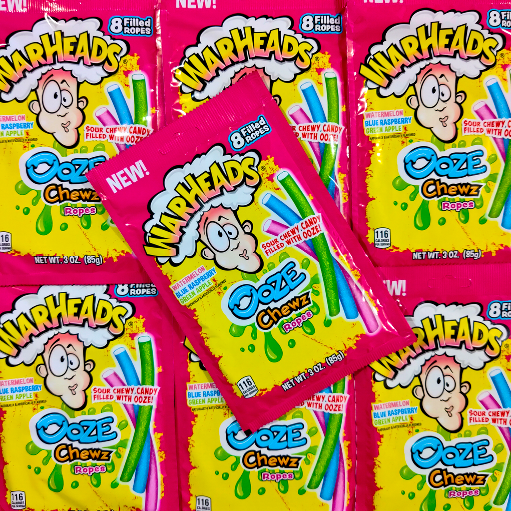 warheads, warheads ooze chews ropes, filled sour ropes, american candy, candy, american