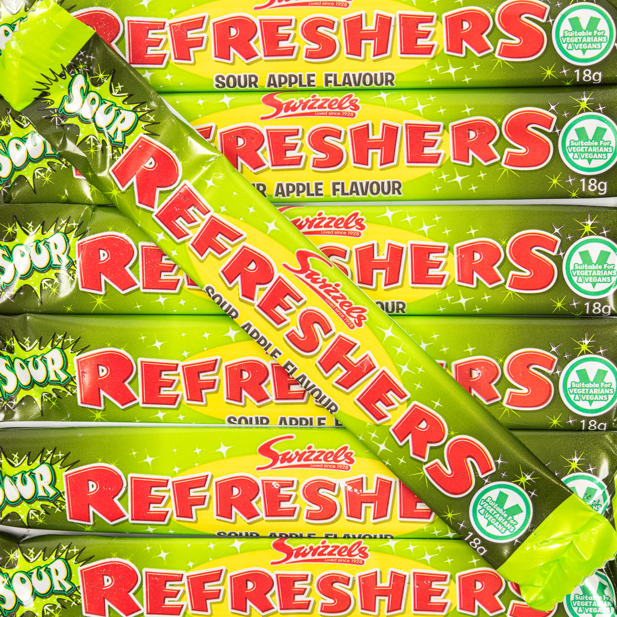 swizzels, refreshers, sour apple, chewy, vegan, vegetarian, lollyshop